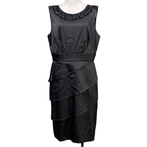 CONNECTED APPAREL SLEEVELESS BEADED TIERED Satin DRESS - Picture 1 of 12